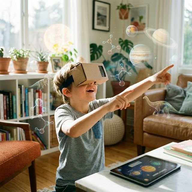Child using the MEL Science VR headset